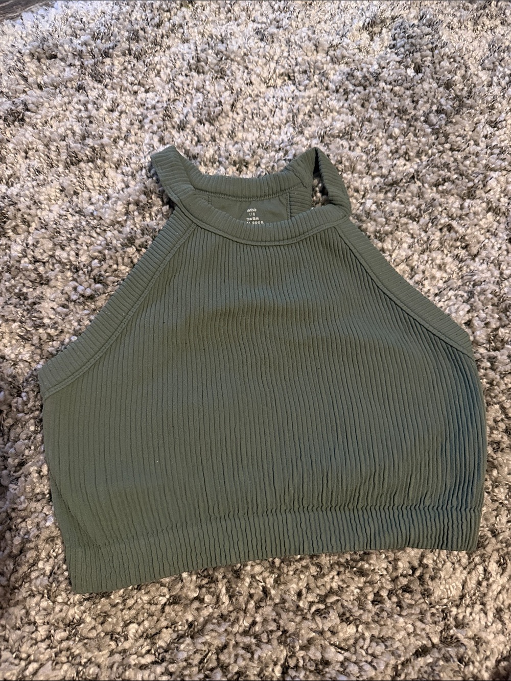 aerie Ribbed High-Neck Crop Tank - Olive